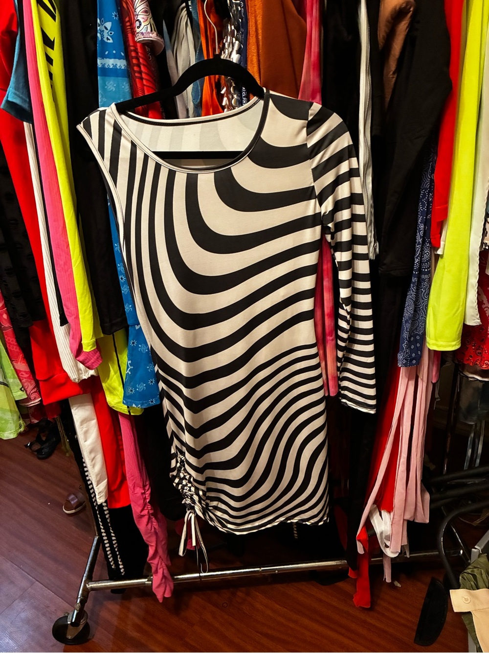 Black & White Striped Asymmetric Sleeve Dress - Modern Women's Dress